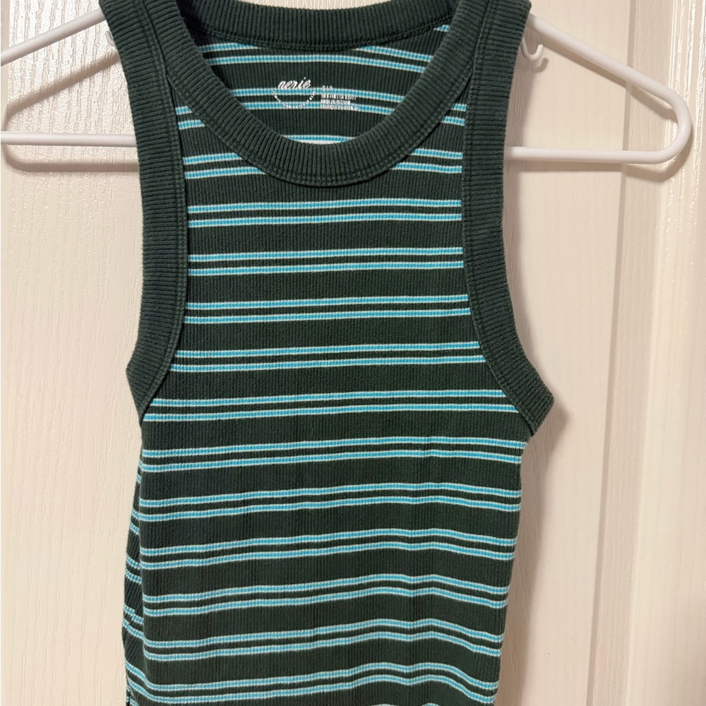 Aerie Forest Green and Teal Striped Top